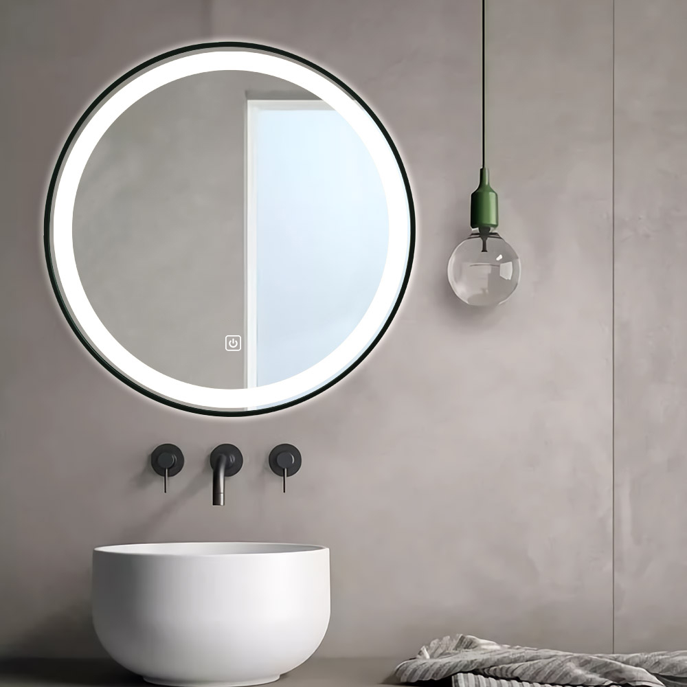 Premium Badeværelse spejl med sort alu Antidug,Touchsensor - Spejlbutikken.dk