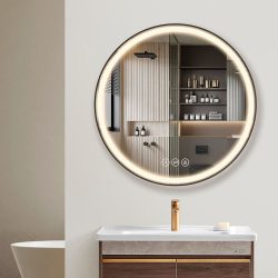 Premium LED Badeværelse spejl med sort alu ramme  Antidug,Touchsensor