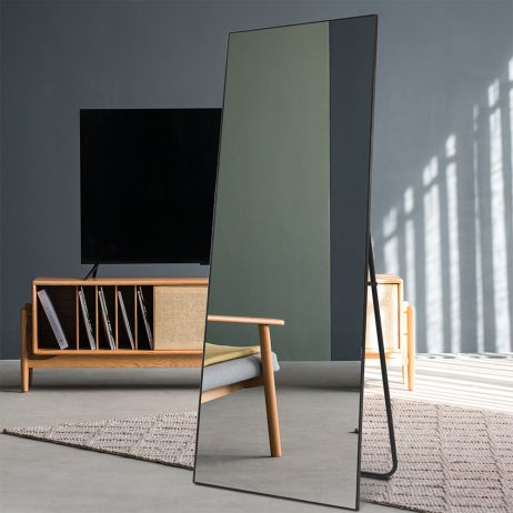 Premium spejl med sort aluramme - Kan stå frit  70x170 cm