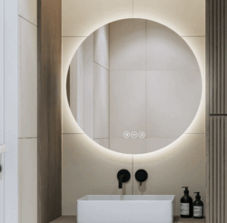 Koniseur rundt badeværelses spejl med LED, Antidug og Touchsensor - Ø80 - DEMO- EMBALLAGE BESKADIGET