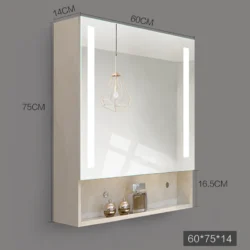 Koniseur spejlskab i hvid marmor look med LED lys, antidug og touchsensor - H75 x B60 x D14 cm