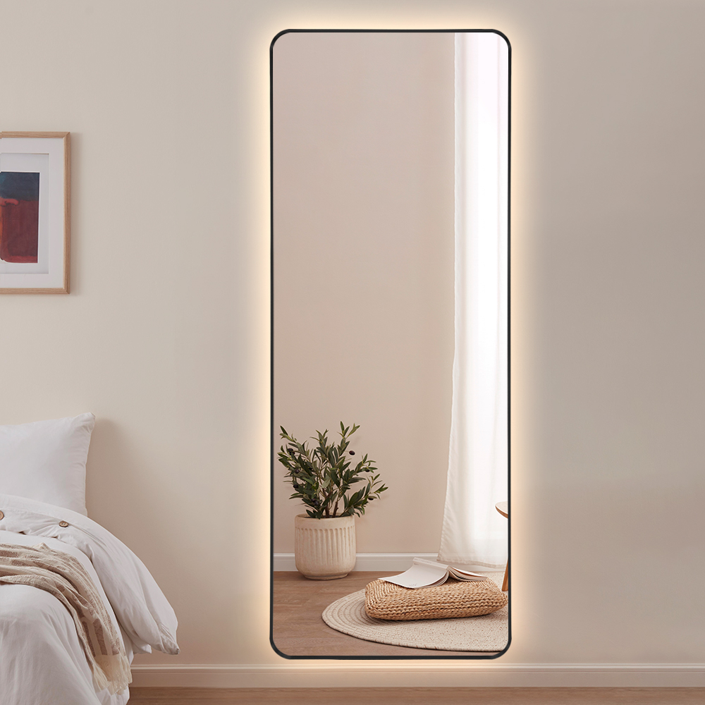 Koniseur, sort ramme - Backlight LED-lys spejl - 65x170cm