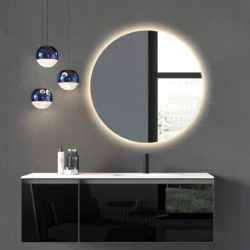 Koniseur rundt badeværelses spejl med LED til lampeudtag - Ø100 - DEMO