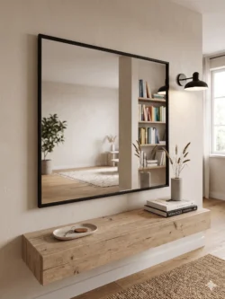 Spejl 100x100 cm. med sort alu ramme.