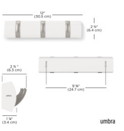 Umbra knagerække - flip 3 kroge - hvid