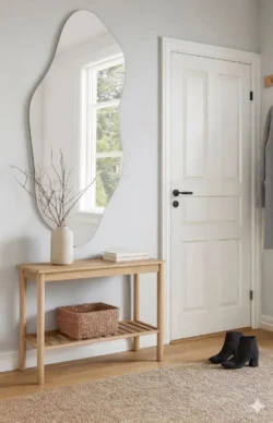 Organisk spejl med facet kant 50x110 cm - DEMO MODEL MED RIDS